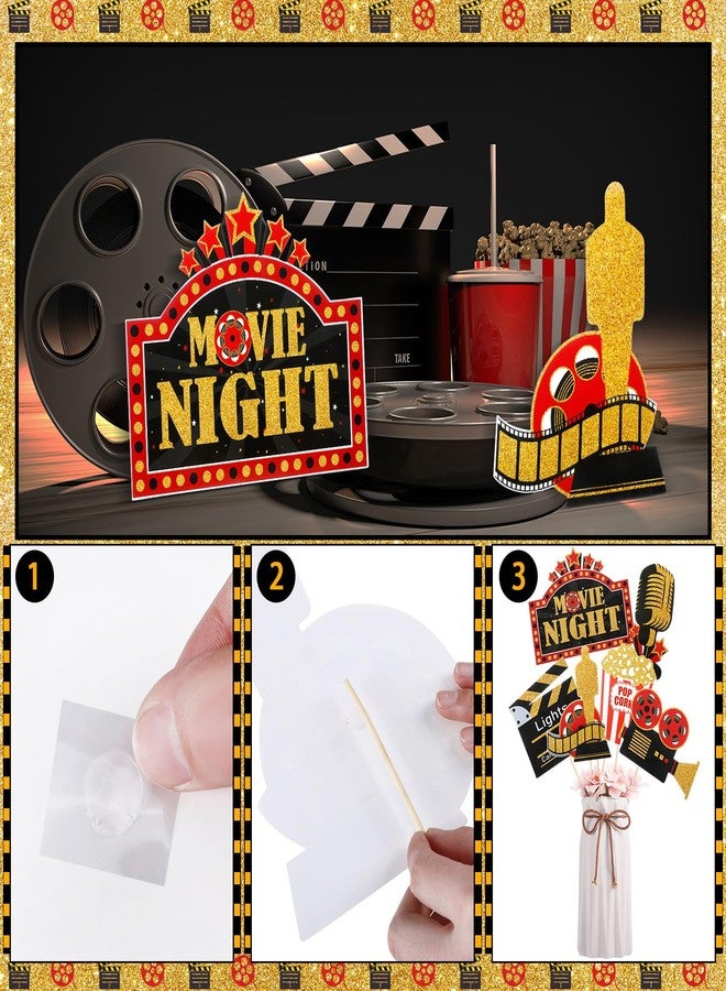 Weekgrat 24 Pieces Movie Party Decorations Red Carpet Party Centerpiece Sticks Table Toppers Movie Theme Decor Film Festival Theme Printing for Movie Night Party Supplies - Image 4